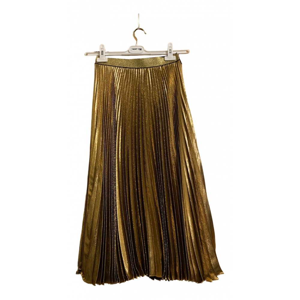 MIDI Gold Pleated Silk Skirt Size 2